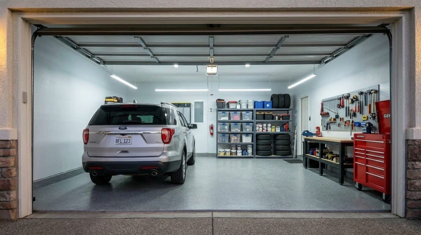 Metro Garage Door Service Harris Interior View of Custom Garage Door Overhead and Workshop